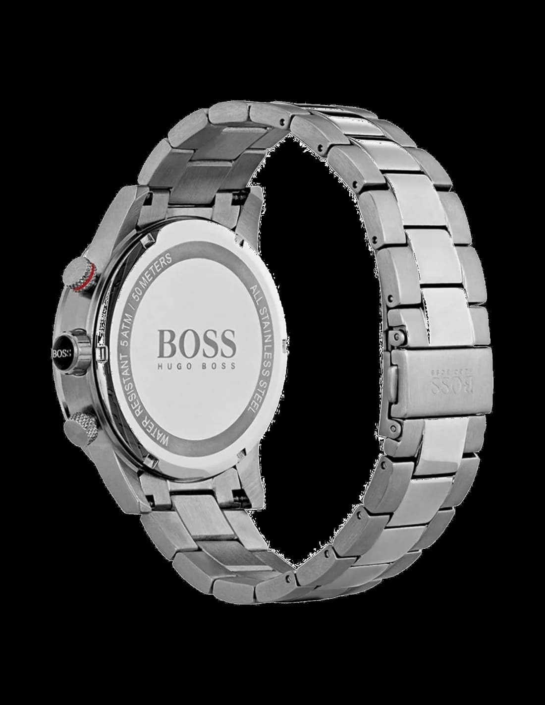 Attache bracelet Hugo Boss 1513509 en acier inoxydable à triple boucle déployante avec poussoirs, maillons polis et satinés