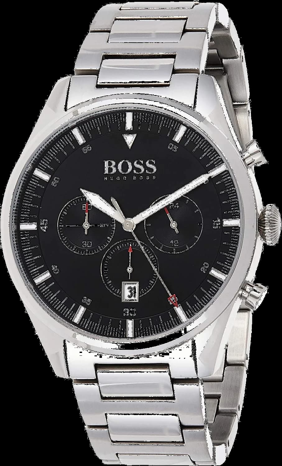 Garde-temps Hugo Boss 1513712 pour homme, cadran noir avec bracelet acier argenté