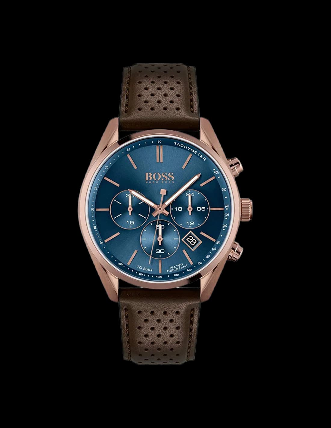 Garde-temps Hugo Boss 1513817 pour homme, au cadran bleu et bracelet cuir perforé