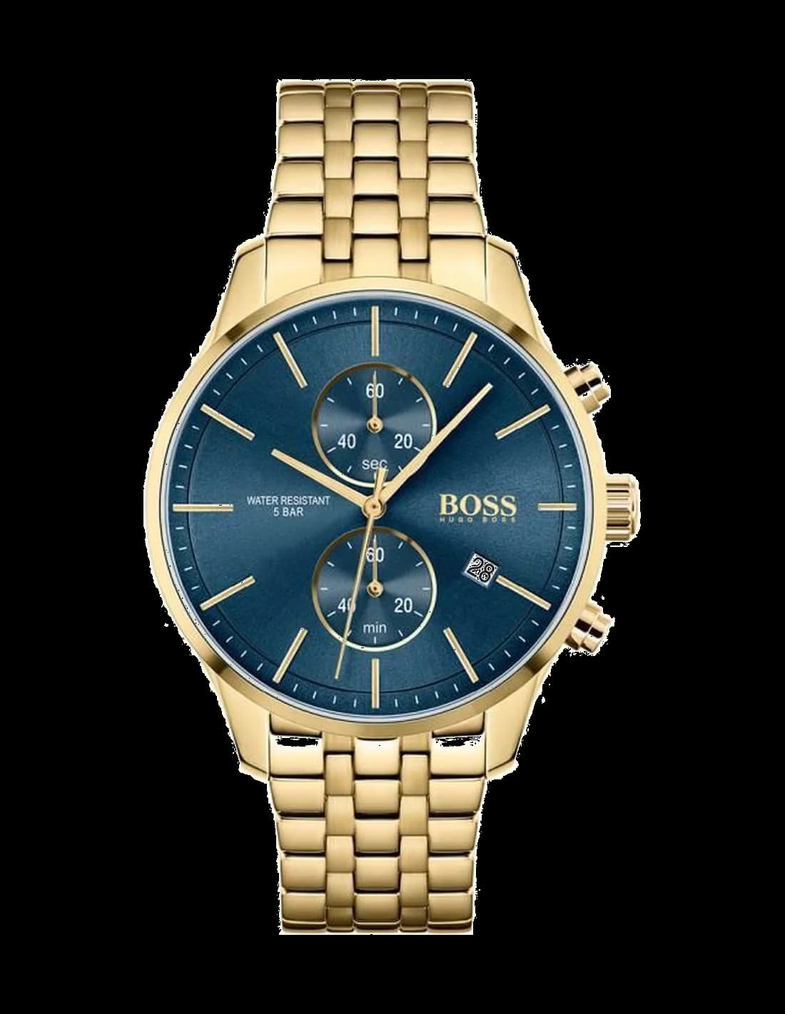 Garde-temps Hugo Boss 1513841 pour homme, chronographe acier doré avec cadran bleu et bracelet acier