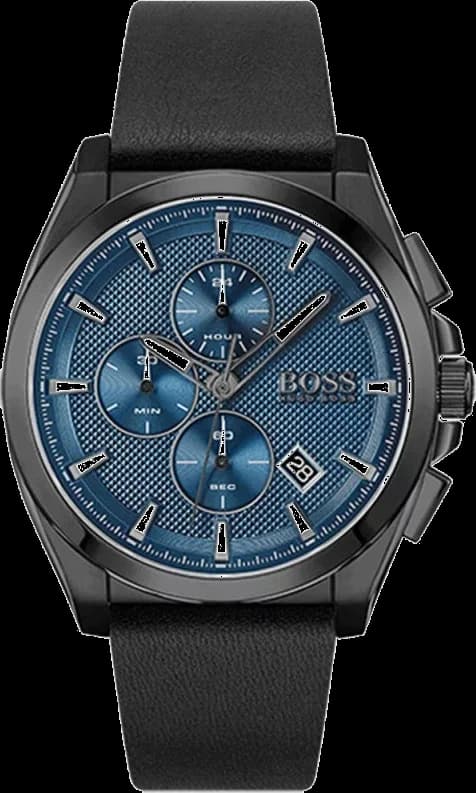 Garde-temps Hugo Boss 1513883 pour homme, cadran bleu soleil, bracelet cuir noir perforé