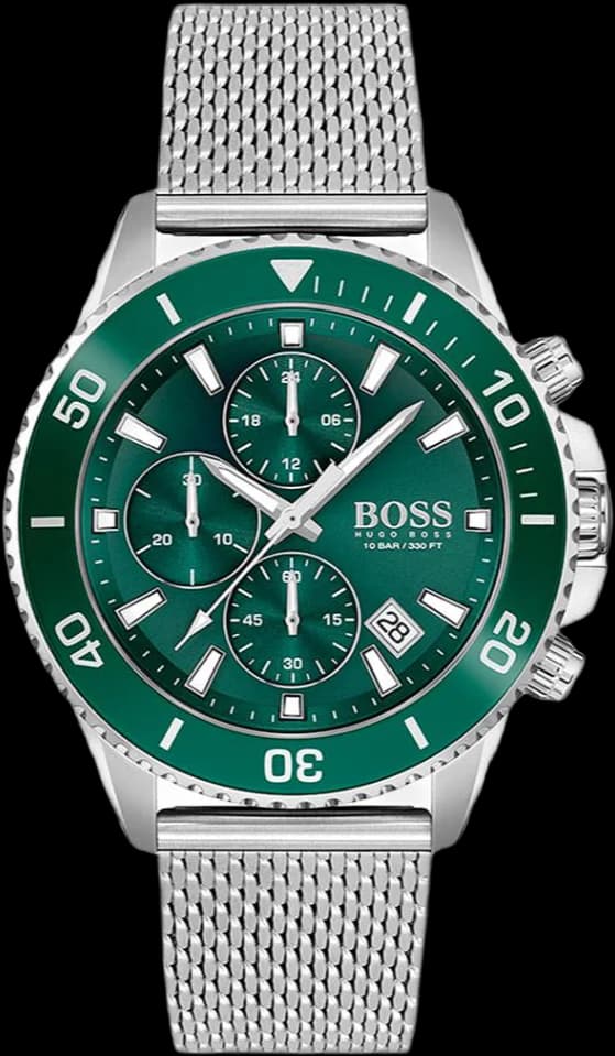 Garde-temps Hugo Boss 1513905 pour homme, chronographe vert sur bracelet acier