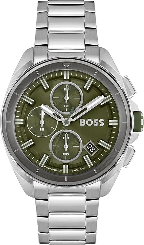 Garde-temps Hugo Boss 1513951 pour homme, argentée avec cadran vert sur acier