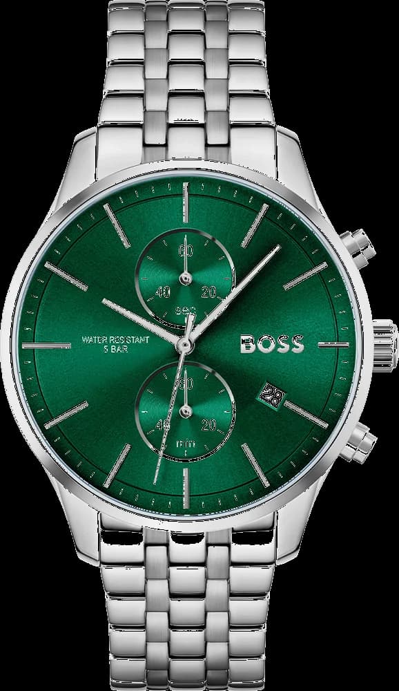 Garde-temps Hugo Boss 1513975 pour homme, chronographe cadran vert sur bracelet acier