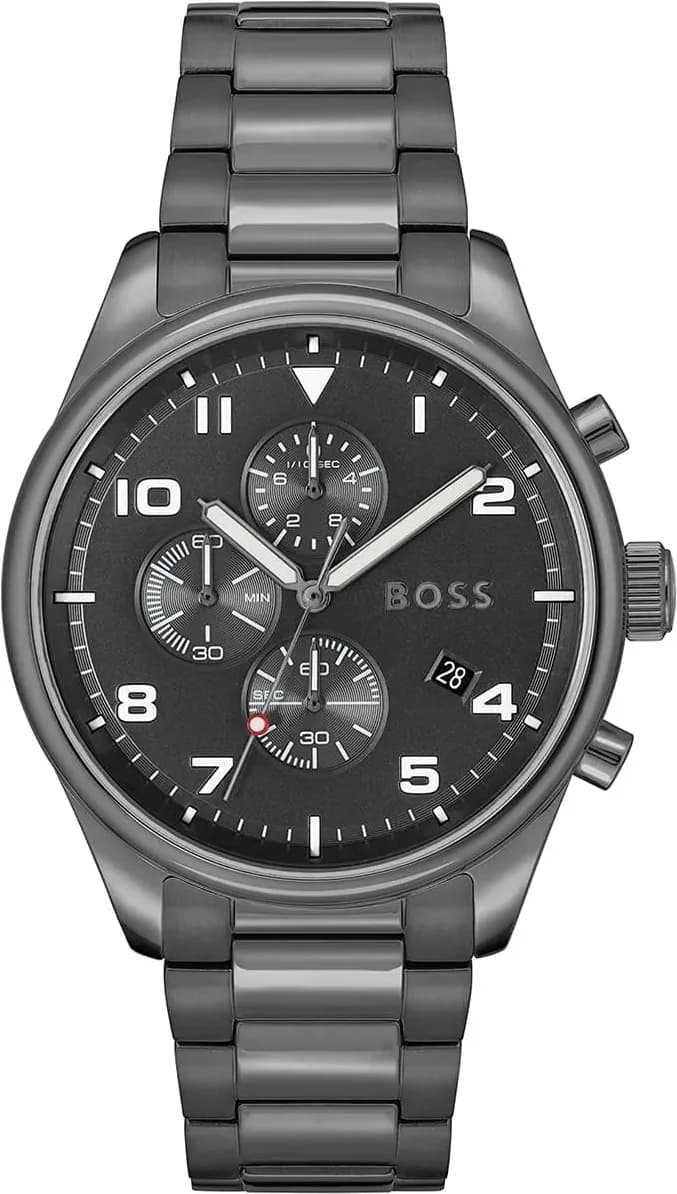 Garde-temps Hugo Boss 1513991 pour homme, chronographe Hugo Boss acier gris cadran noir
