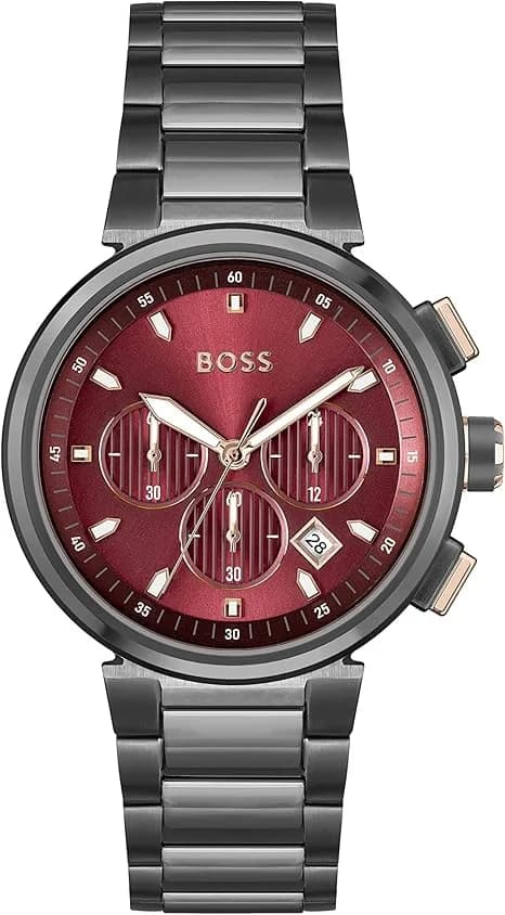 Garde-temps Hugo Boss 1514000 pour homme, avec cadran rouge sur bracelet acier