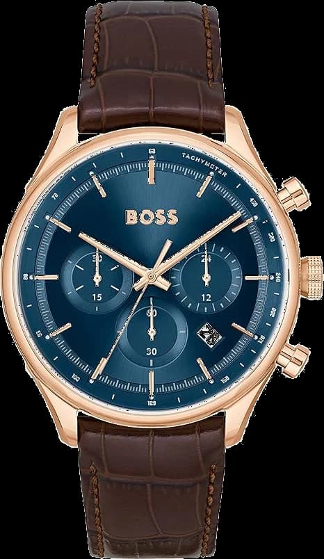 Garde-temps Hugo Boss 1514050 pour homme, cadran bleu soleil, bracelet cuir marron vintage