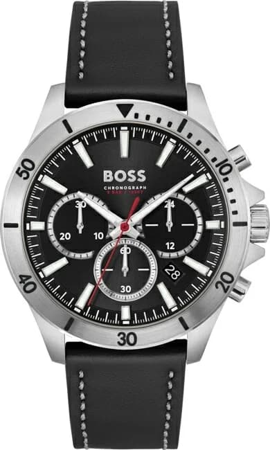 Garde-temps Hugo Boss 1514055 cadran noir multifonctions, aiguilles argentées, style sport chic