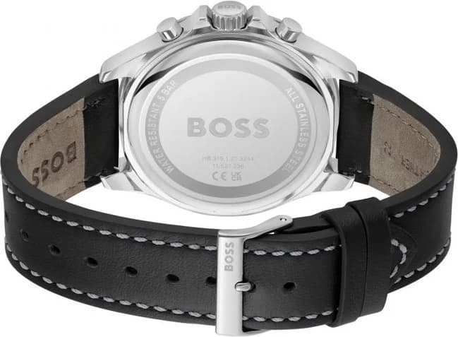 Attache bracelet Hugo Boss 1514055 bracelet cuir noir cousu, boucle ardillon acier