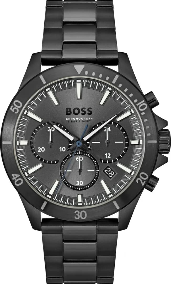 Garde-temps Hugo Boss 1514058 pour homme, cadran noir, multifonctions sur bracelet acier