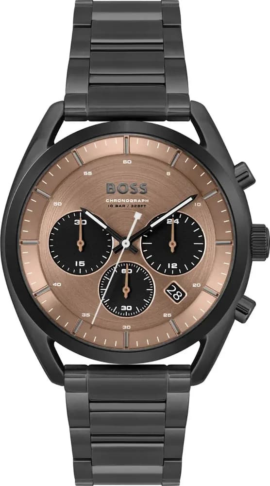Garde-temps Hugo Boss 1514095 pour homme, cadran bronze sur bracelet acier noir