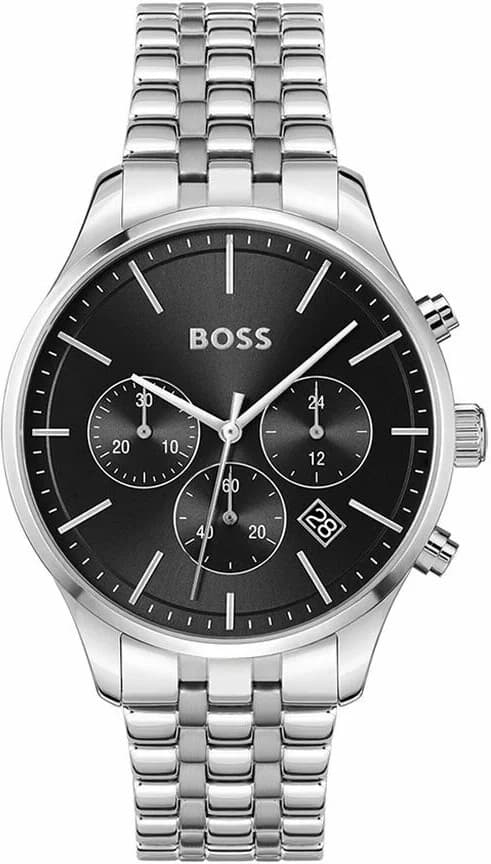 Garde-temps Hugo Boss 1514157 pour homme, cadran noir brossé sur acier argenté