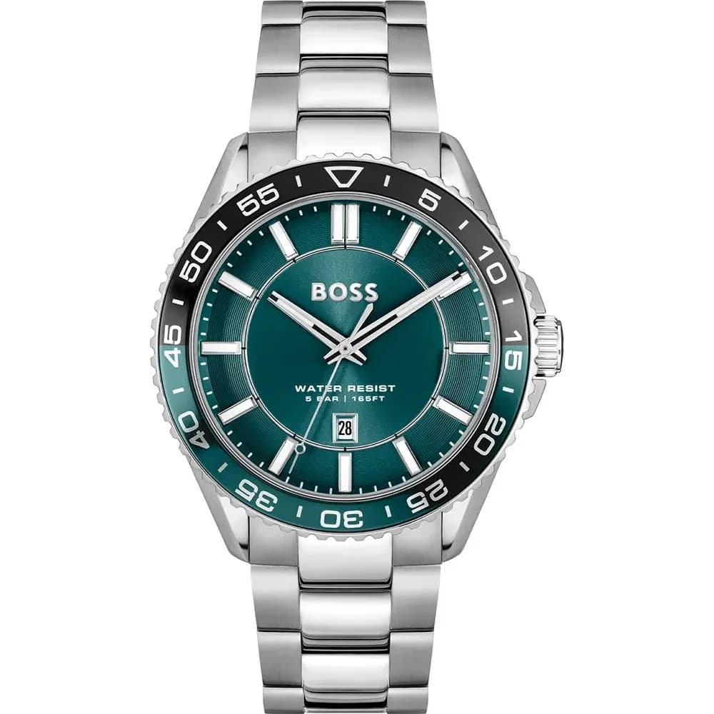 Garde-temps Hugo Boss 1514208 pour homme, cadran vert et bracelet acier argenté