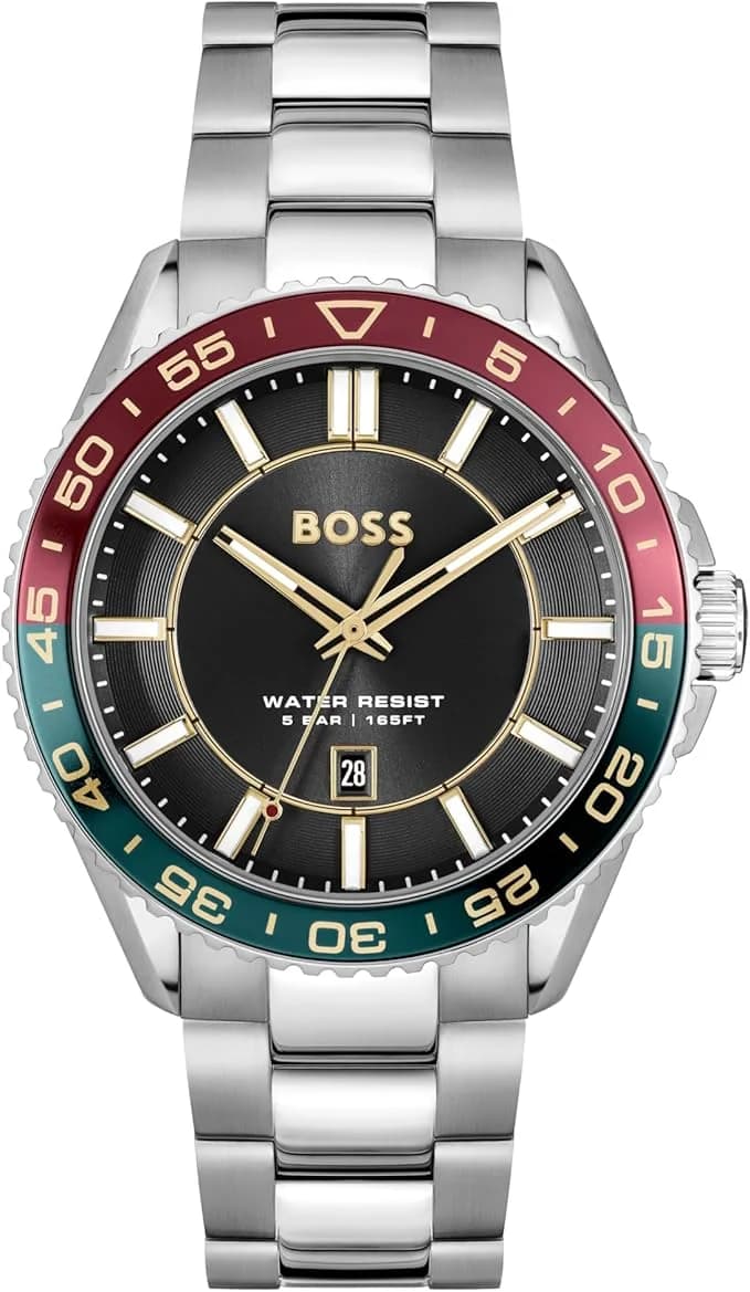 Garde-temps Hugo Boss 1514210 pour homme, cadran noir avec bracelet acier argenté