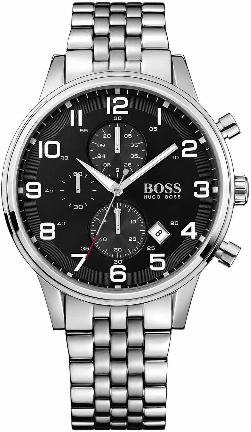 Garde-temps Hugo Boss 1512446 pour homme, cadran noir, bracelet acier, index bâtons