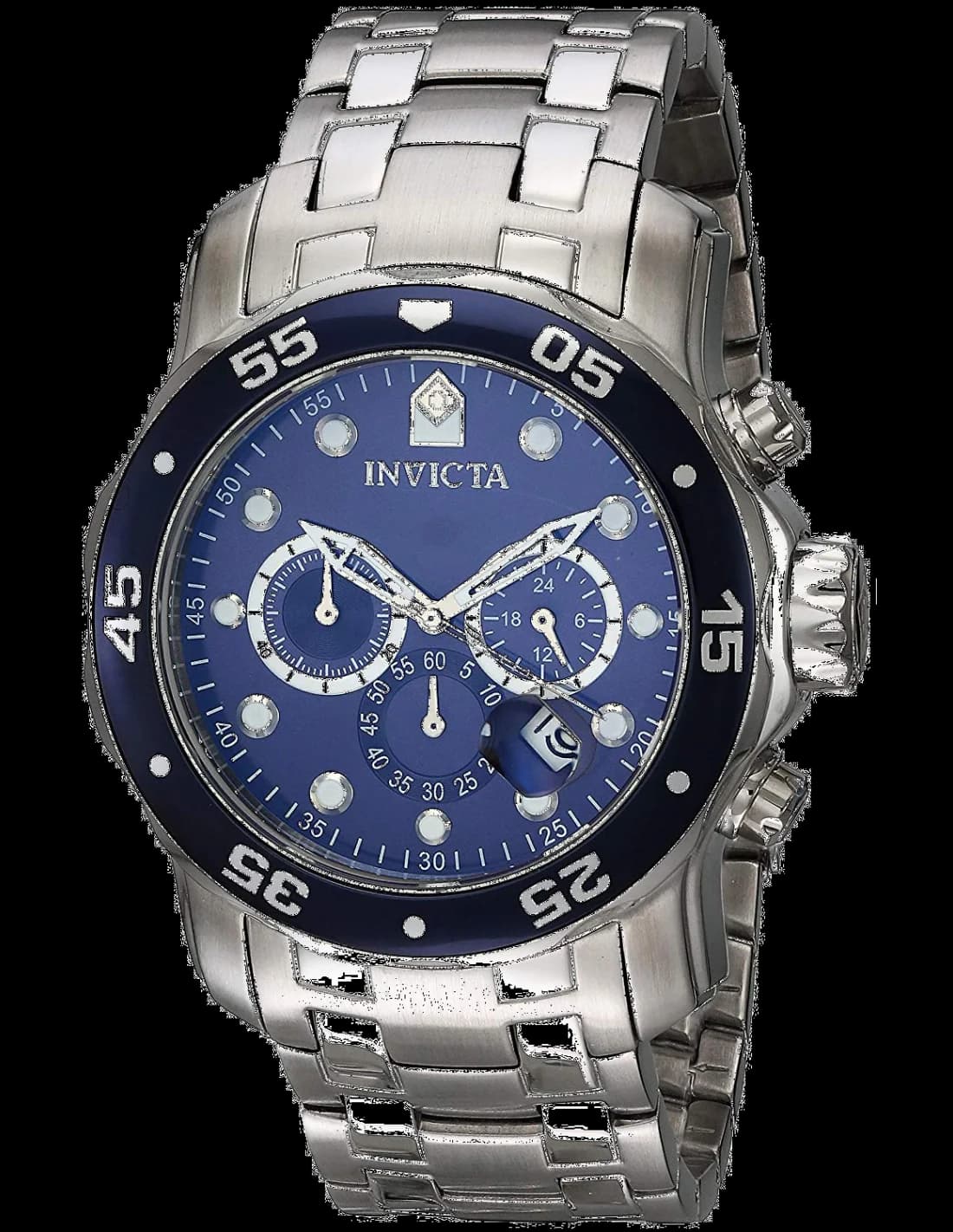 Garde-temps Invicta 0070 arborant cadran noir soleil avec index bâtons et date à 3h sous verre minéral