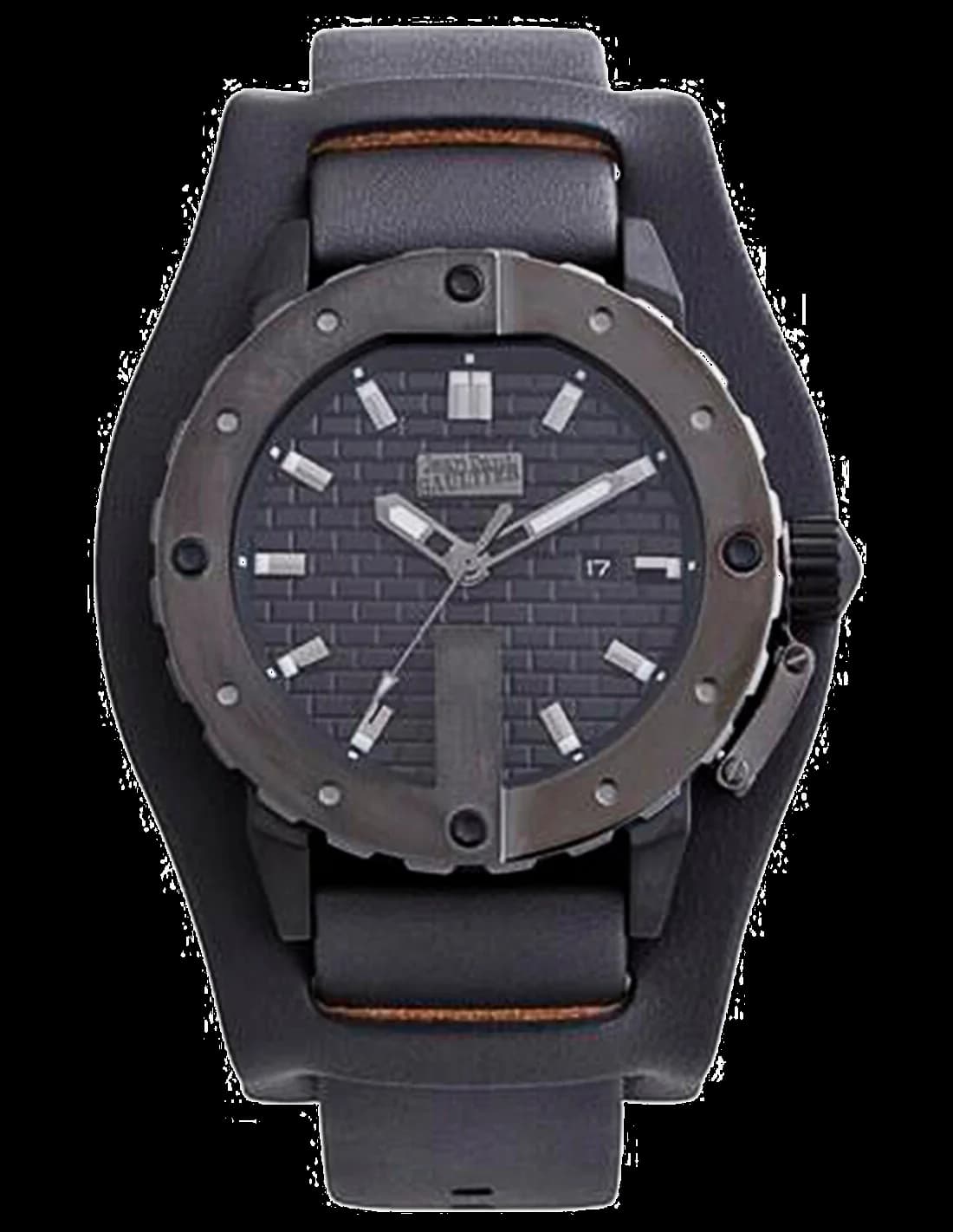 Garde-temps Jean Paul Gaultier 8500105 pour homme, cadran noir bracelet cuir style sombre