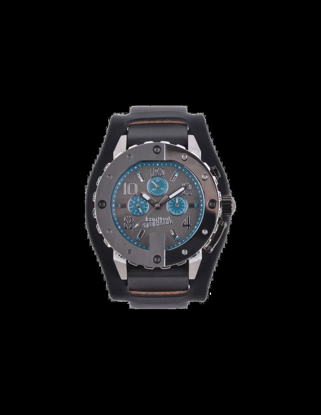 Garde-temps Jean Paul Gaultier 8500202 pour homme, cadran noir et bracelet cuir raffiné