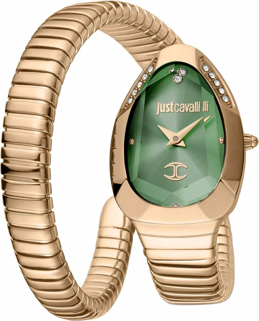 Garde-temps Just Cavalli JC1L208M0055 pour femme, cadran vert sur bracelet acier or rose