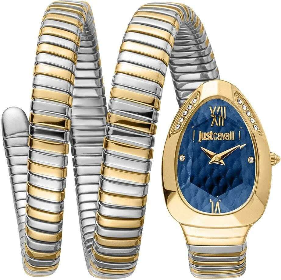Garde-temps Just Cavalli JC1L224M0075 pour femme, au cadran bleu et bracelet bicolore