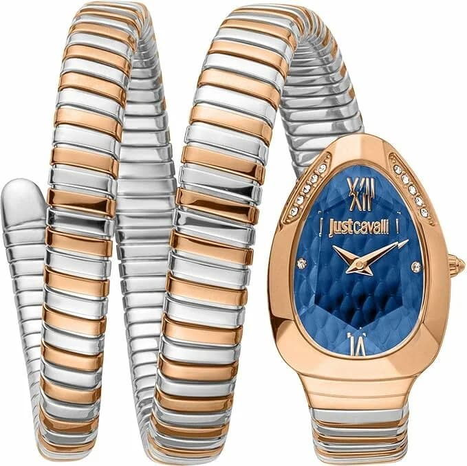 Garde-temps Just Cavalli JC1L224M0095 pour femme, bicolore au cadran bleu 34mm
