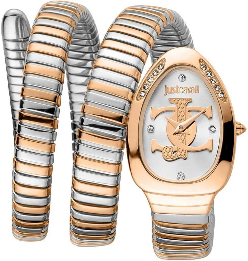 Garde-temps Just Cavalli JC1L228M0085 pour femme, cadran argenté sur bracelet acier bicolore