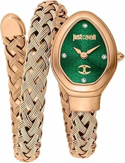 Garde-temps Just Cavalli JC1L264M0045 pour femme, acier rose gold et cadran vert