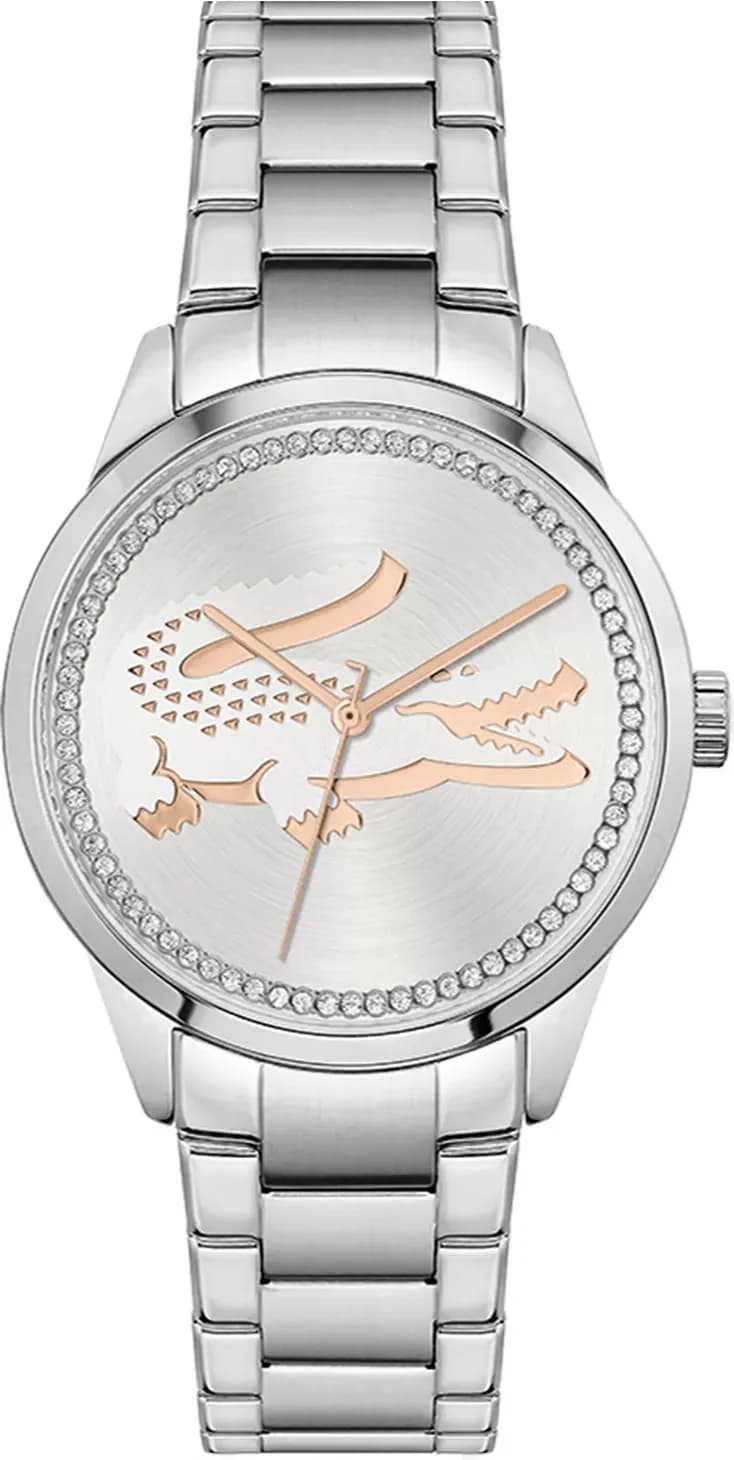Garde-temps Lacoste 2001189 pour femme, cadran argent incrusté de strass sur acier