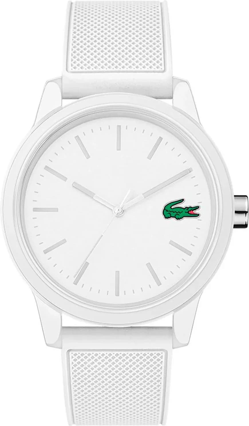 Garde-temps Lacoste 2010984 arborant un cadran blanc épuré avec index bâtons et aiguilles argentées