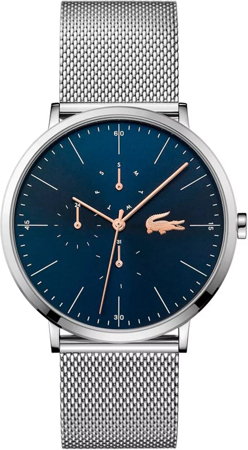 Garde-temps Lacoste 2011024 pour homme, maille milanaise acier et cadran bleu élégant
