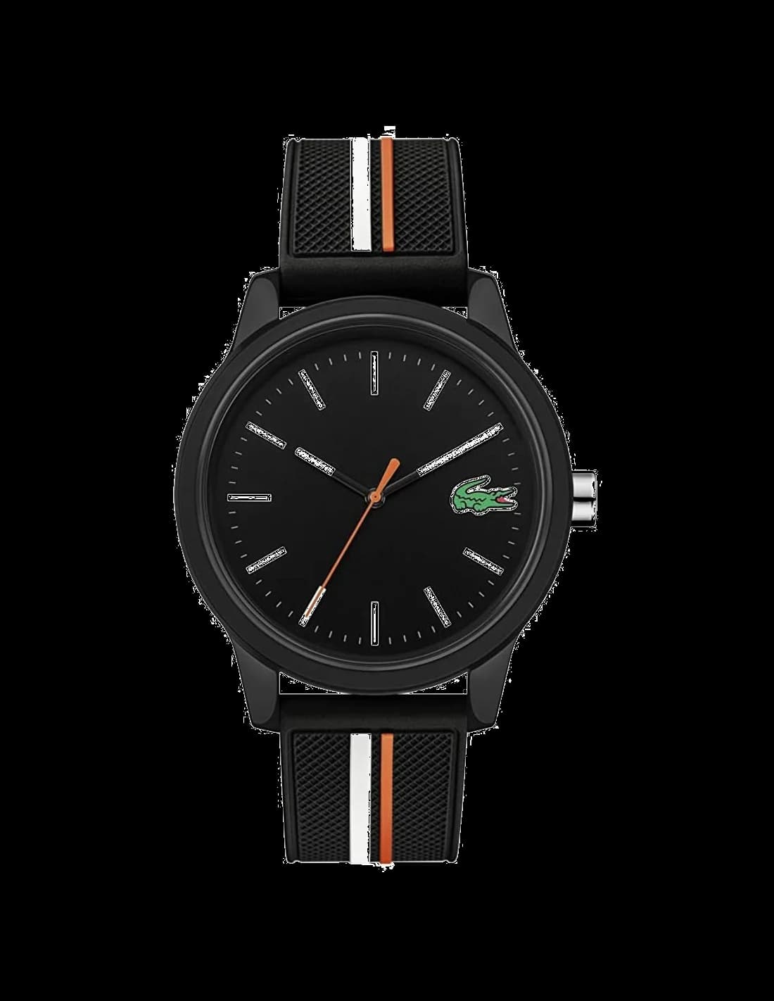 Garde-temps Lacoste 2011071 pour homme, cadran noir sur bracelet silicone noir mat