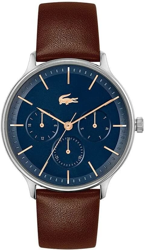 Garde-temps Lacoste 2011227 pour homme, cadran bleu sur bracelet cuir marron