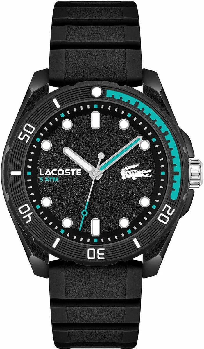 Garde-temps Lacoste 2011284 pour homme, cadran noir sur bracelet silicone noir