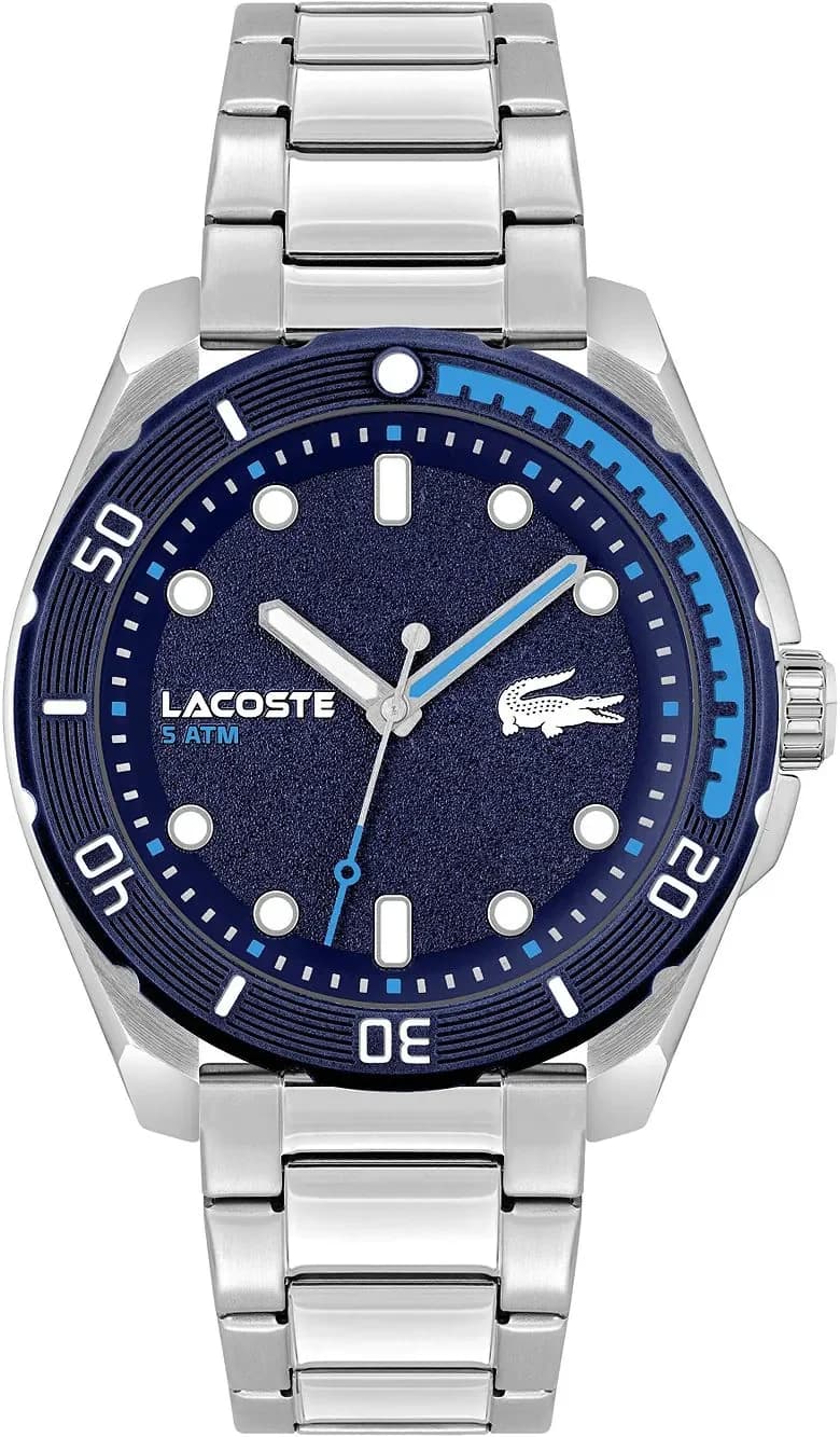 Garde-temps Lacoste 2011286 pour homme, cadran bleu sur bracelet acier argenté
