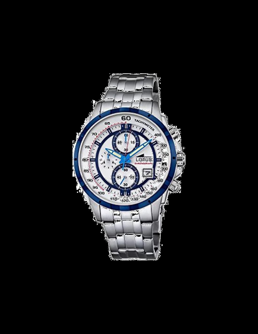 Garde-temps Lotus L10130/2 pour homme, chrono cadran blanc et bracelet acier argent