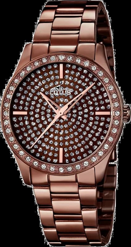 Garde-temps Lotus L18137/1 pour femme, marron chocolat sobre sur boîtier acier brossé