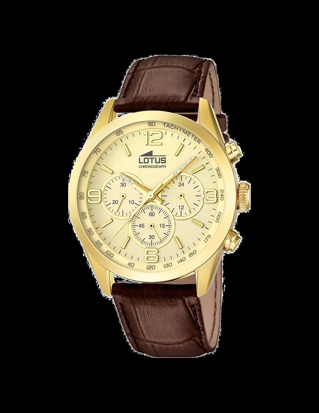 Garde-temps Lotus L18156/2 pour homme, cadran or avec bracelet en cuir marron