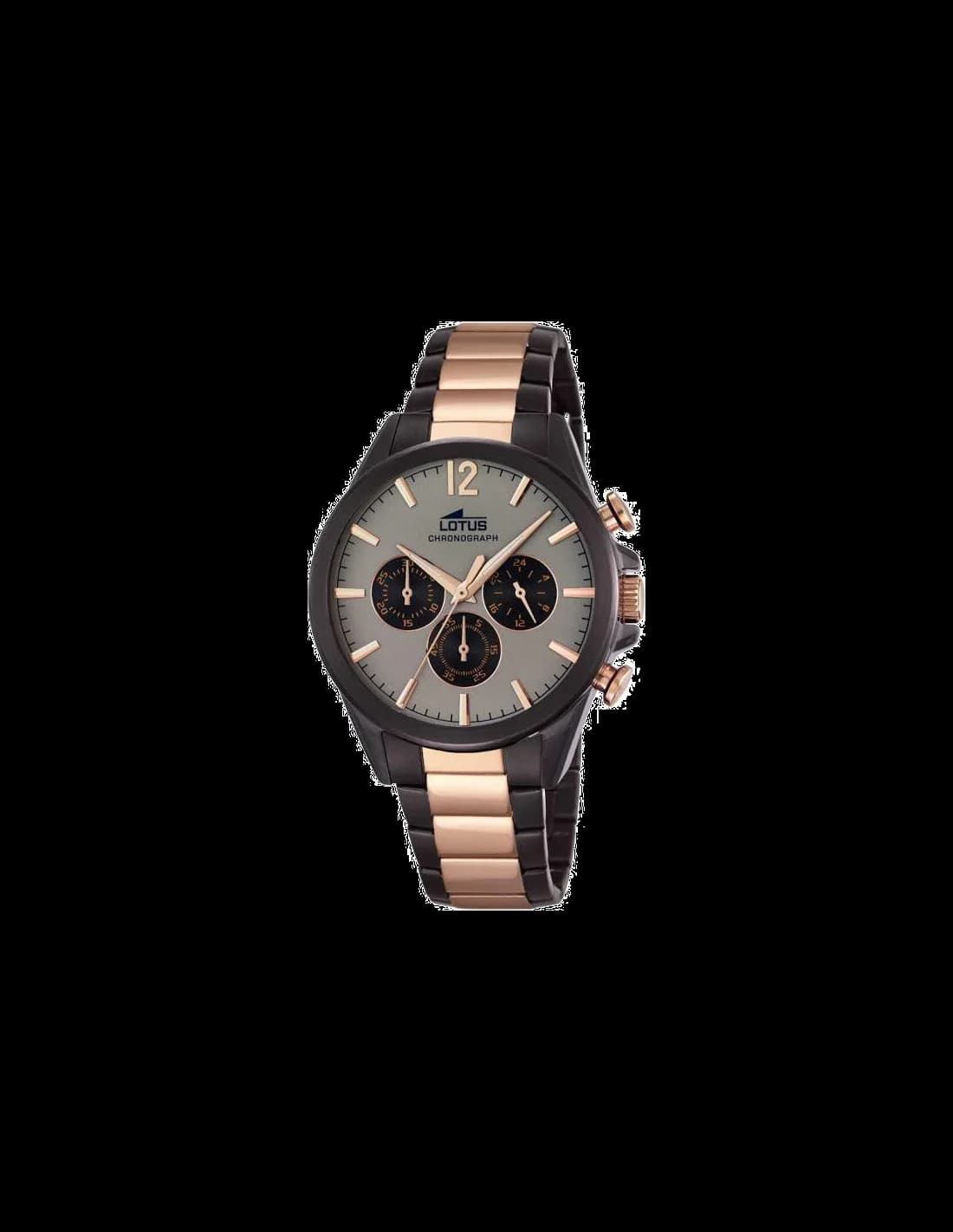 Garde-temps Lotus L18196/1 pour homme, cadran gris, bracelet acier or rose, sobre