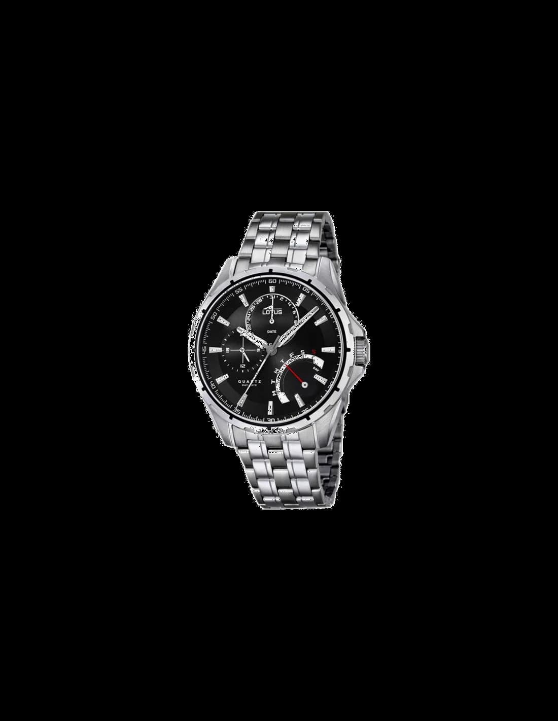 Garde-temps Lotus L18203/2 pour homme, cadran noir sur bracelet acier