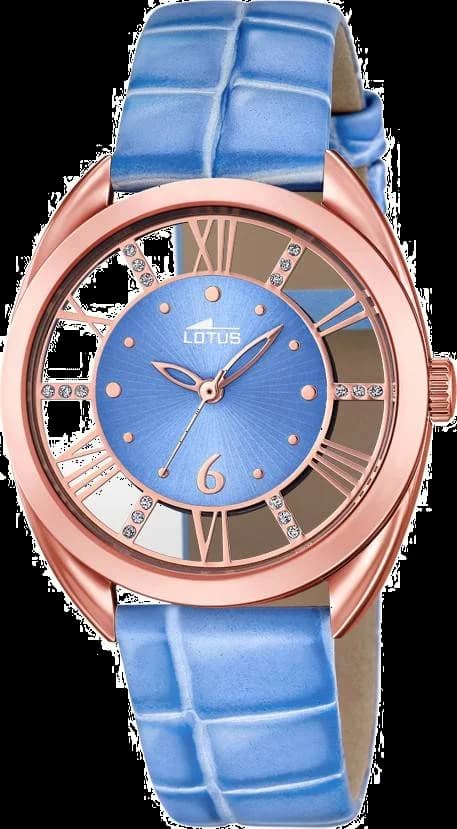 Garde-temps Lotus L18226/2 pour femme, cadran bleu, bracelet cuir bleu, boîtier or rose