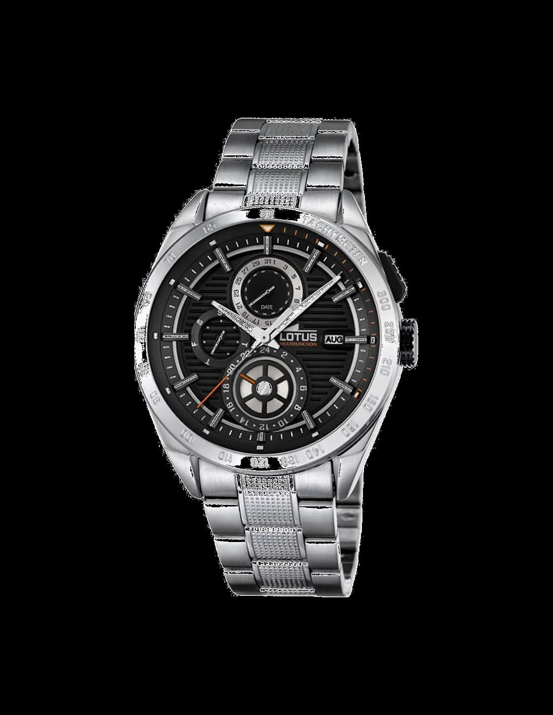 Garde-temps Lotus L18244/4 pour homme, cadran noir, bracelet acier argent