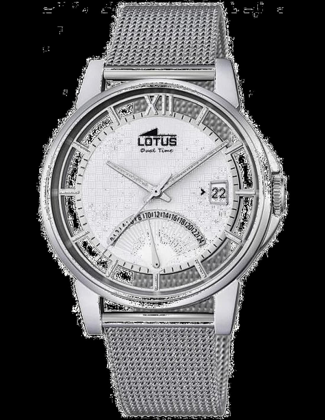 Garde-temps Lotus L18326/1 pour homme, cadran blanc, index argentés, bracelet acier