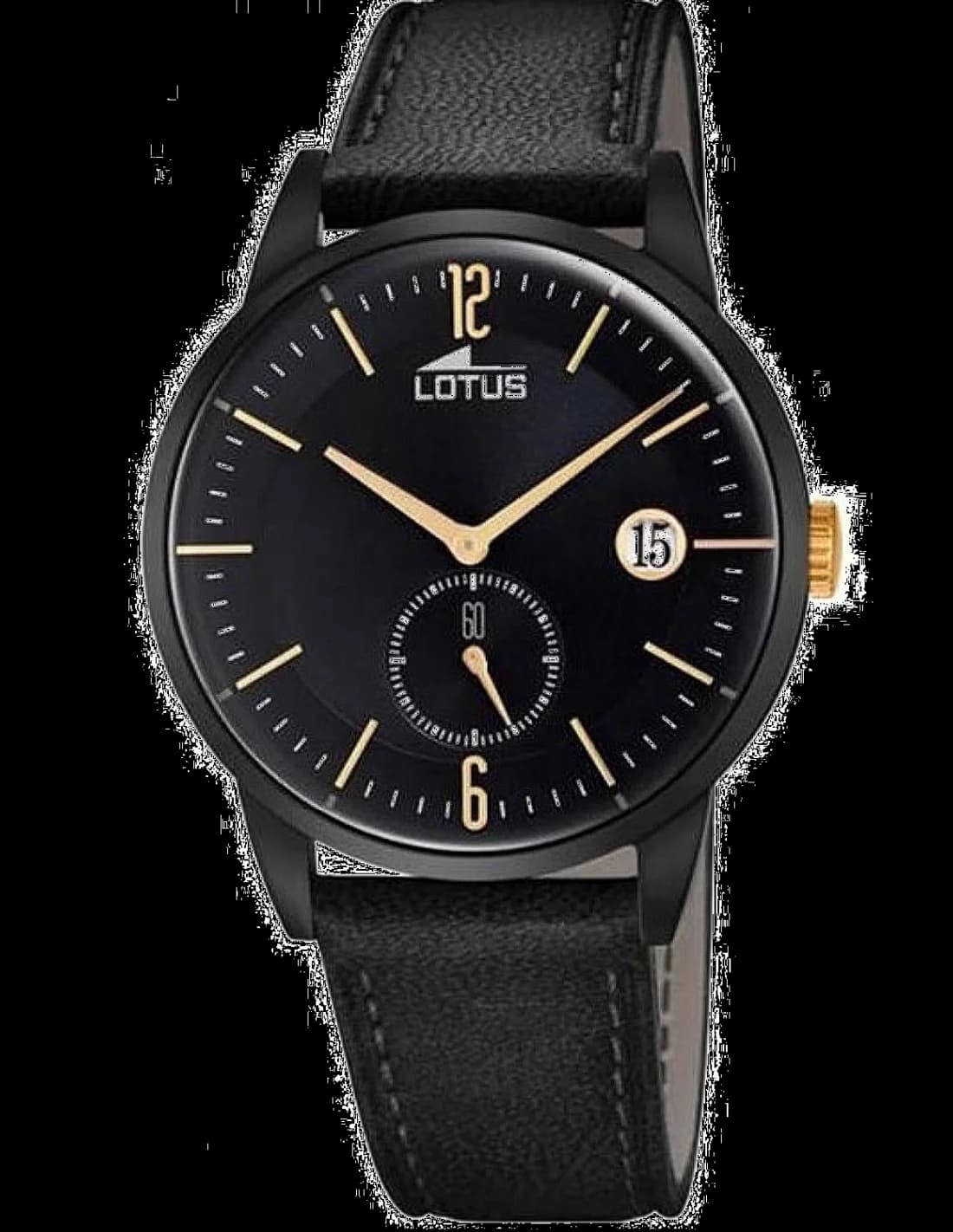 Garde-temps Lotus L18364/1 pour homme, cadran noir, bracelet cuir noir