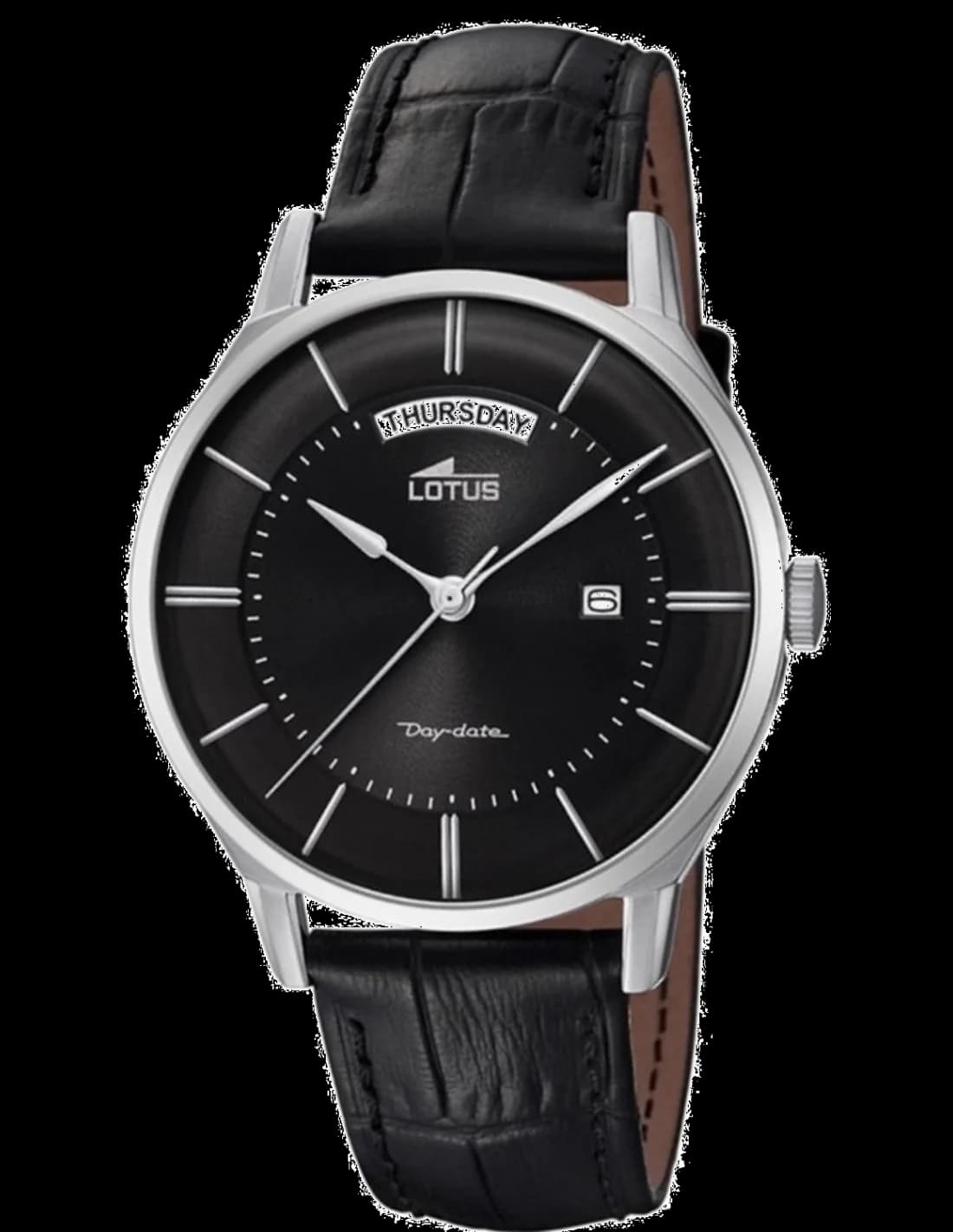 Garde-temps Lotus L18420/3 pour homme, cadran noir avec bracelet en cuir marron