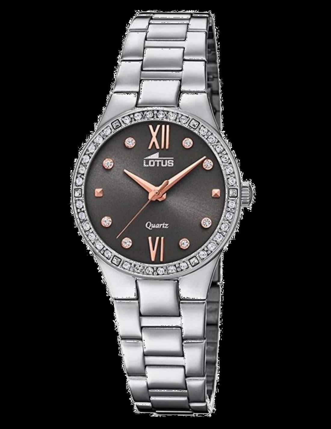 Garde-temps Lotus L18460/2 pour femme, au cadran noir sur bracelet acier