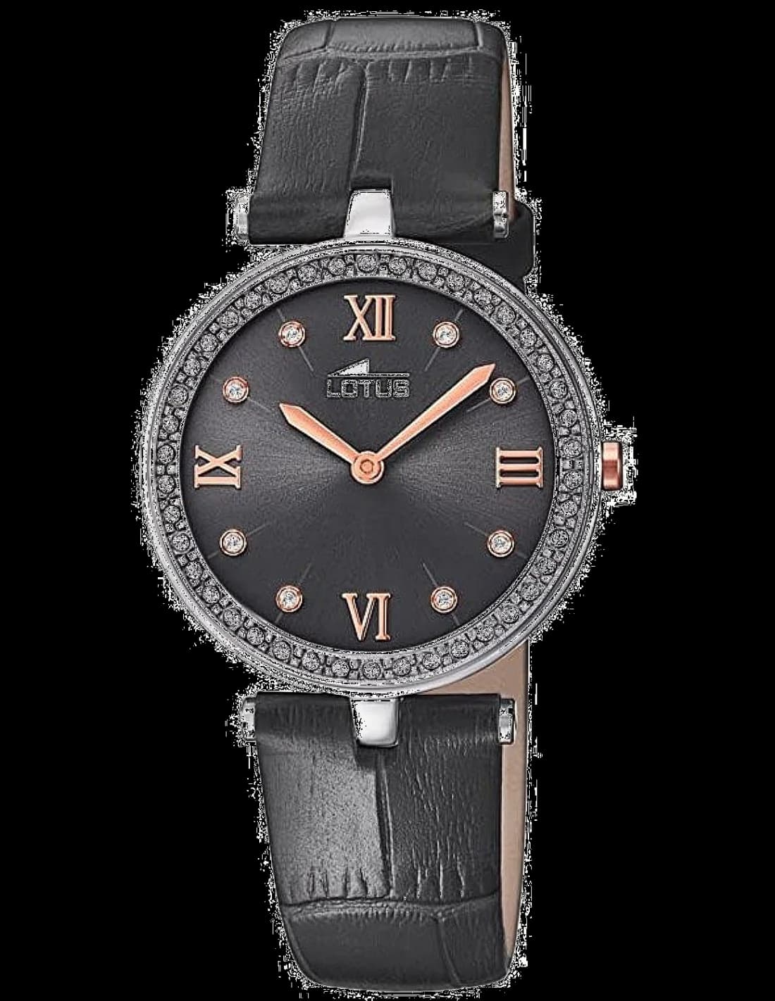 Garde-temps Lotus L18462/4 pour femme, au cadran noir sur bracelet cuir