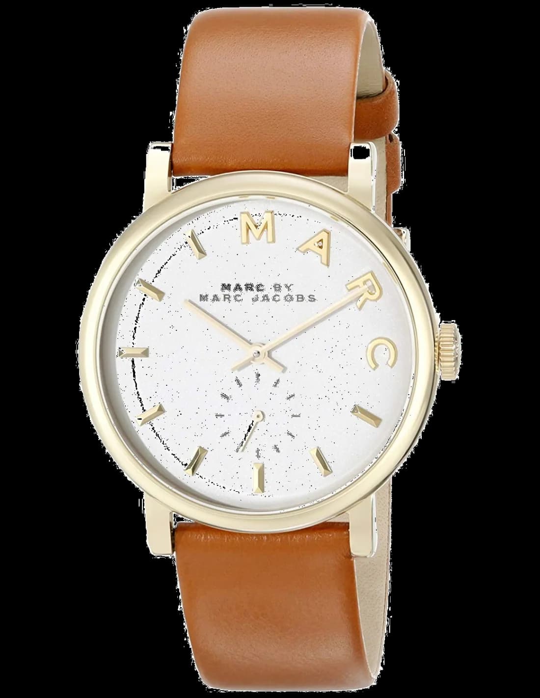 Garde-temps Marc Jacobs MBM1316 pour femme, cadran blanc avec index dorés et cuir brun