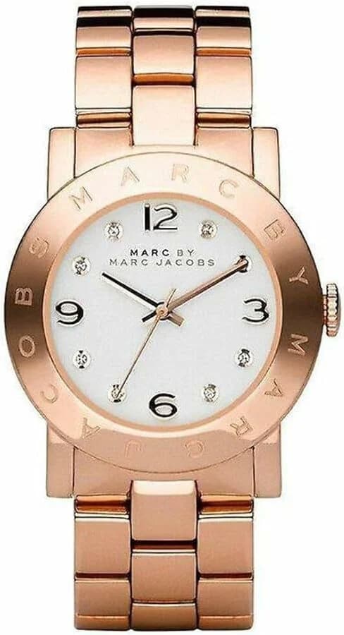 Garde-temps Marc Jacobs MBM3077 pour femme, cadran blanc acier or rose délicat