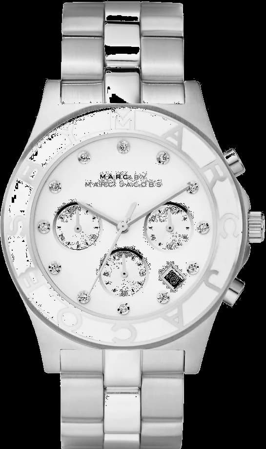 Garde-temps Marc Jacobs MBM3080 pour femme, cadran blanc et bracelet acier argenté