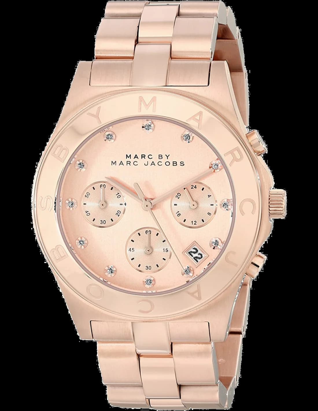 Garde-temps Marc Jacobs MBM3102 pour femme, cadran or rose, bracelet acier bicolore, chronographe